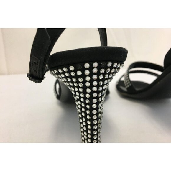 St. John Storm Black Crepe & Rhinestone Heels Women Size 8 B - Picture 5 of 14